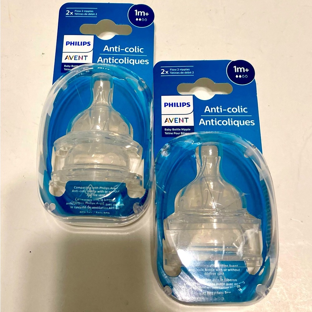 NEW. Philips AVENT Flow 1 m + Baby Bottle Nipple~2/pack~ Anti-Colic~ 1m.+